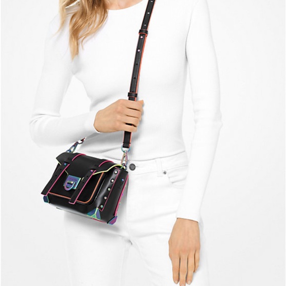 Michael Kors Manhattan Messenger Iridescent Crossbody Metallic Satchel Bag - Picture 3 of 6